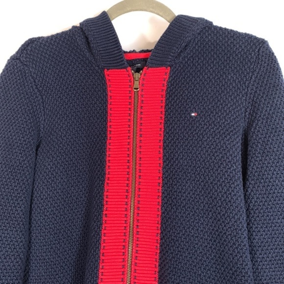 Tommy Hilfiger Navy Blue & Red Knit Zipper Sweater - Picture 2 of 8